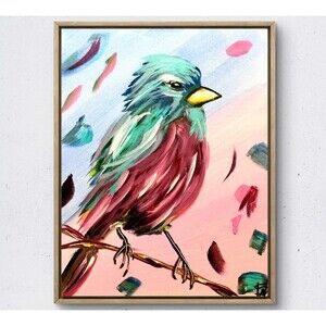 WS original bird hand painted 14X11 canvas acrylic abstract modern wall art